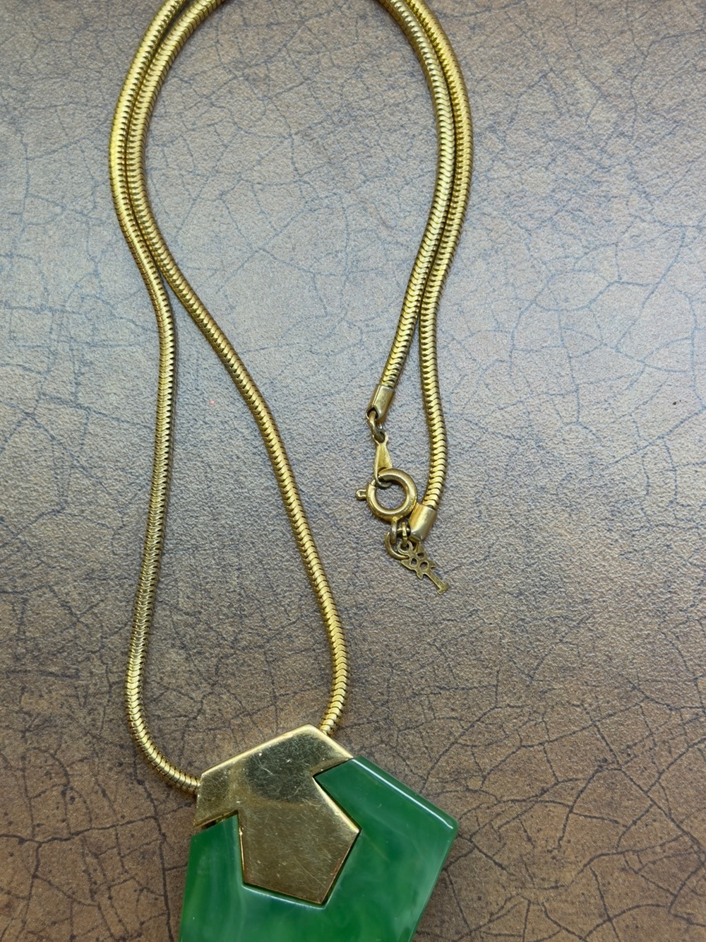 Gold-Tone Necklace with Green Pendant